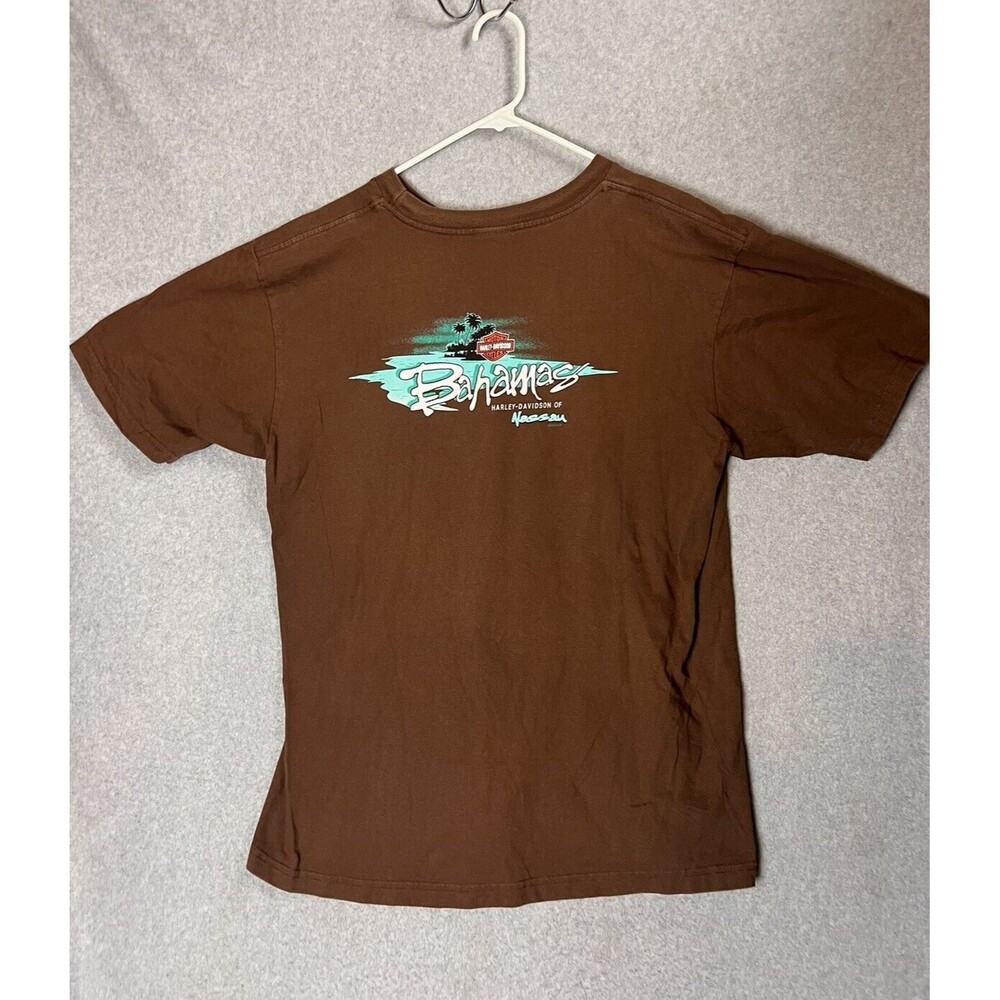 Harley Davidson Bahamas Print Men’s T Shirt XL Brown Y2K Cotton
